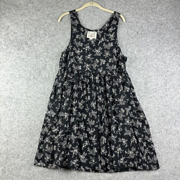 Vintage Katy D Dress Womens 14 16 Black Floral Empire Waist Y2K Flowy Pockets* - Picture 1 of 12